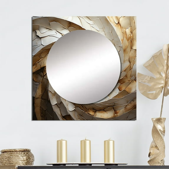 Designart "Serene Beige Pottery Spirals I" abstract spirals Beige Large Square Mirror - Square Bedroom Mirror Printed Wall Decor - Modern Square Printed Wall Mirror Art