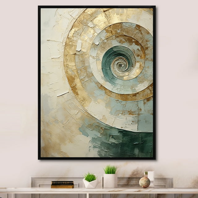 Designart "Serene Beige Pottery Spirals III" Abstract Spirals Floater Framed Canvas Prints