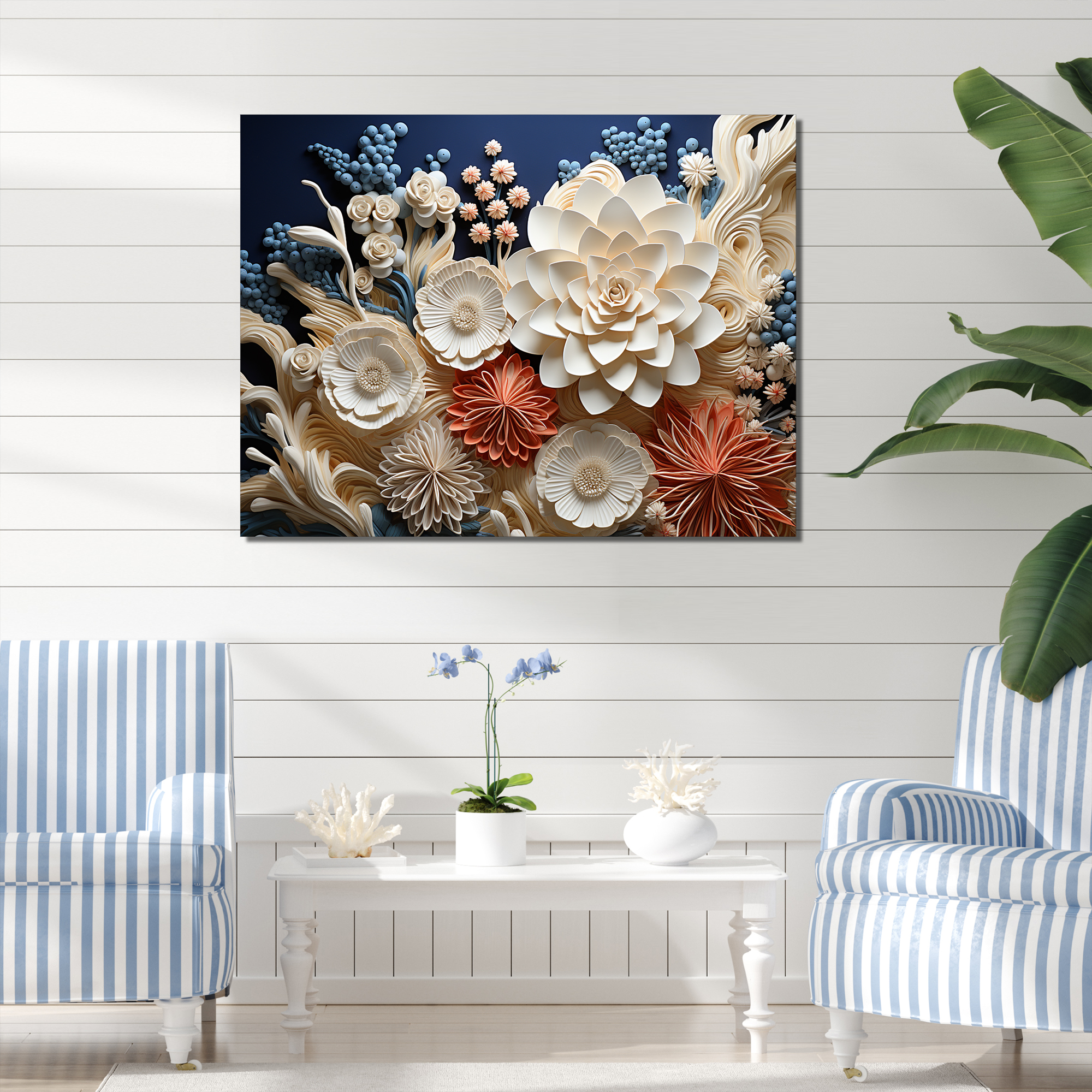 Designart "Serene Blue And Creamy Deep Marine Views" Coastal Coral