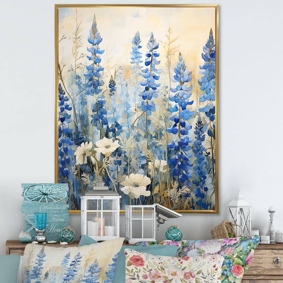 Designart "Serene Blue Bonnets Field" Blue Bonnets Floater Framed Wall Art Prints