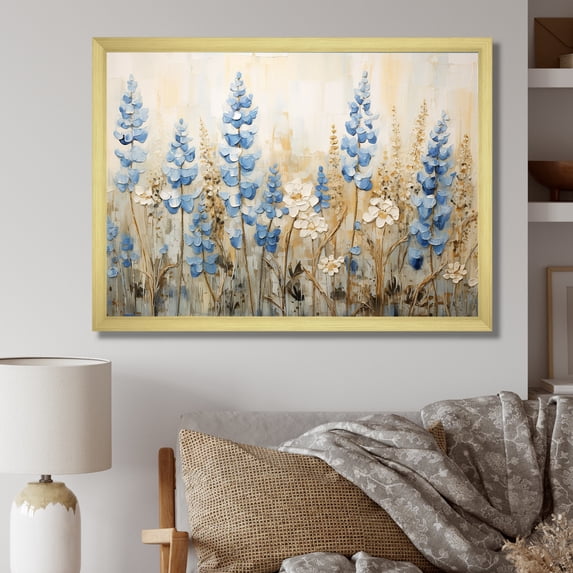 Designart "Serene Blue Bonnets Field III" Blue Bonnets Picture Framed Wall Art Living Room