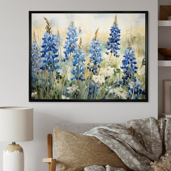 Designart "Serene Blue Bonnets Field IV" Blue Bonnets Floater Framed Wall Decor