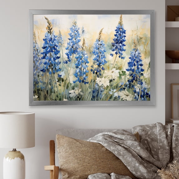 Designart "Serene Blue Bonnets Field IV" Blue Bonnets Picture Framed Wall Decor