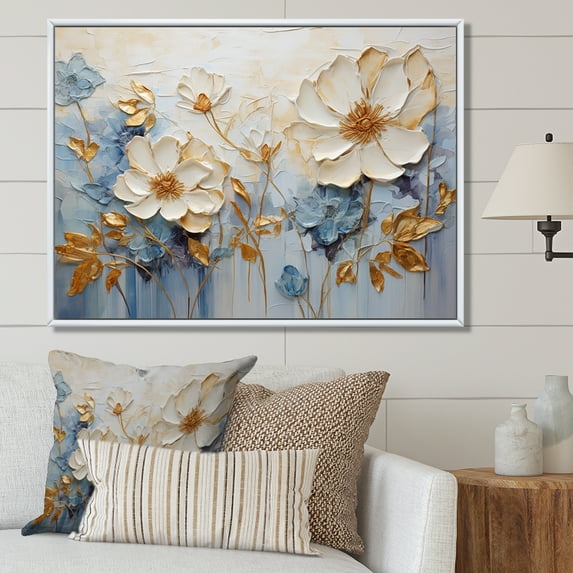 Designart "Serene Blue Floral Mixture II" Seasonal Flowers Floater Framed Canvas Wall Art