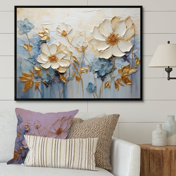 Designart "Serene Blue Floral Mixture II" Seasonal Flowers Floater Framed Canvas Wall Art
