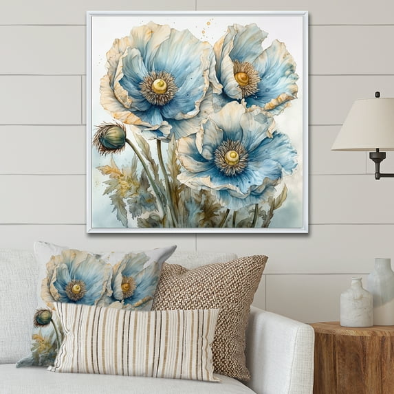 Designart "Serene Blue Poppies II" Poppies Floater Framed Canvas Art Print