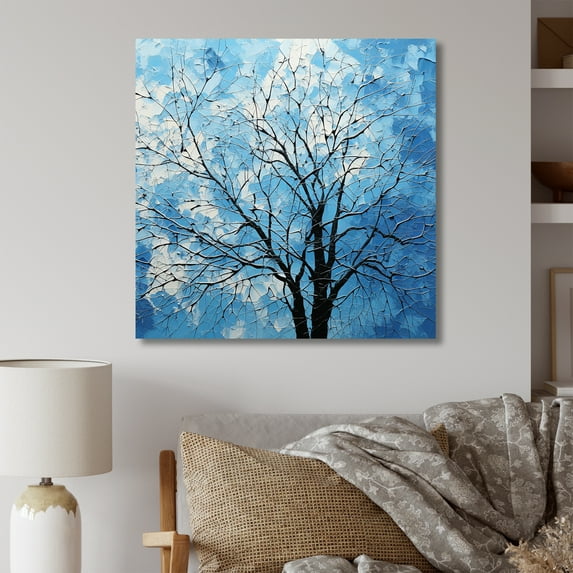 Designart "Serene Blue Tree Minimalism I" Landscape Trees Canvas Wall Art
