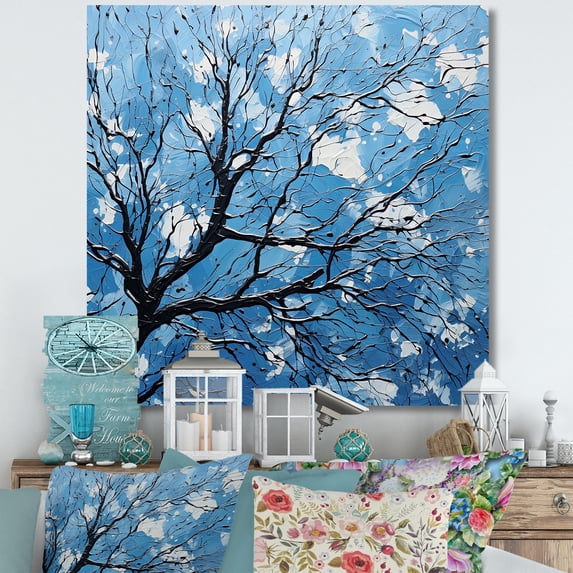 Designart "Serene Blue Tree Minimalism III" Landscape Trees Wall Decor