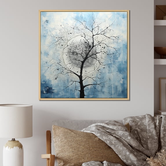 Designart "Serene Blue Tree Minimalism IV" Landscape Trees Floater Framed Canvas Art Print