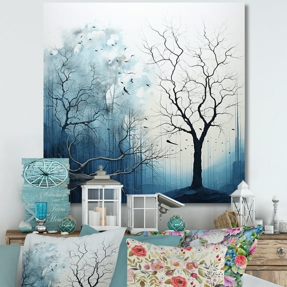 Designart "Serene Blue Tree Minimalism" Landscape Trees Wall Art Living Room