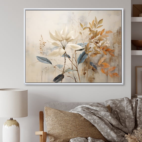 Designart "Serene Botanical Minimalism In Beige I" Plants Floater Framed Wall Art Prints