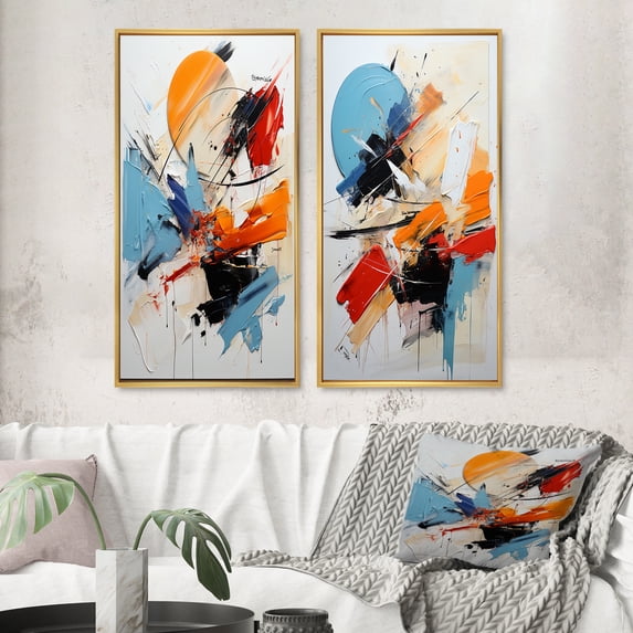 Designart "Serene Cerulean Abstract in Fragile Wisdom III" Abstract Painting Framed Wall Art Set Of 2 - Modern Blue Framed Canvas Set For Living Room Decor