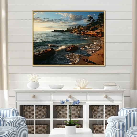 Designart "Serene Coastline I" Landscapes Floater Framed Canvas Art Print
