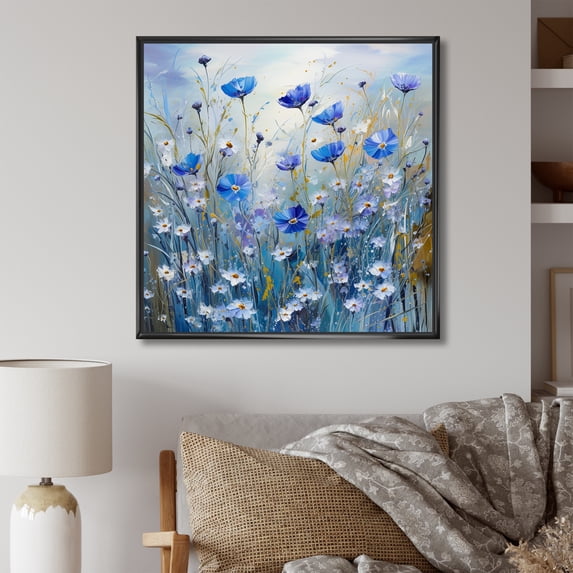 Designart "Serene Cornflower Meadow II" Flower Field Floater Framed Canvas Prints