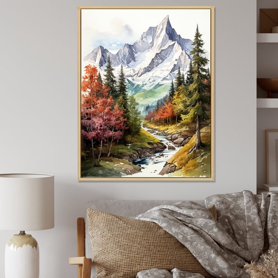 Designart "Serene Creek At Mountain Summit" Landscape Mountains Floater Framed Canvas Art Print