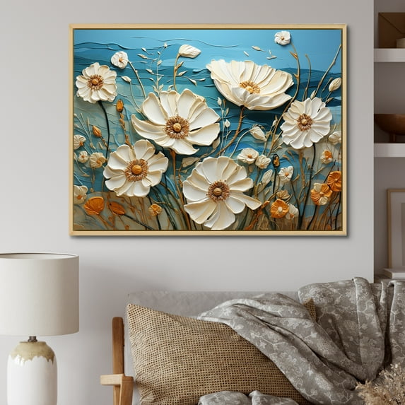 Designart "Serene Floral Breeze III" Flower Floater Framed Canvas Prints