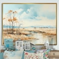 thumbnail image 1 of Designart "Serene Harmony In A Beige Meadow With A Stream" Meadow Floater Framed Wall Art Living Room, 1 of 5