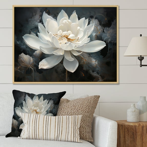 Designart "Serene Lotus Blossom" Lotus Floater Framed Wall Art Living Room