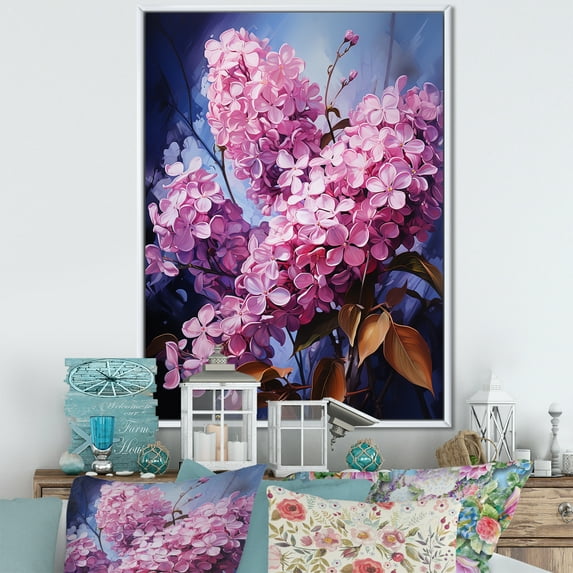 Designart "Serene Magic Of Lilacs I" Lilacs Floater Framed Canvas Wall Art