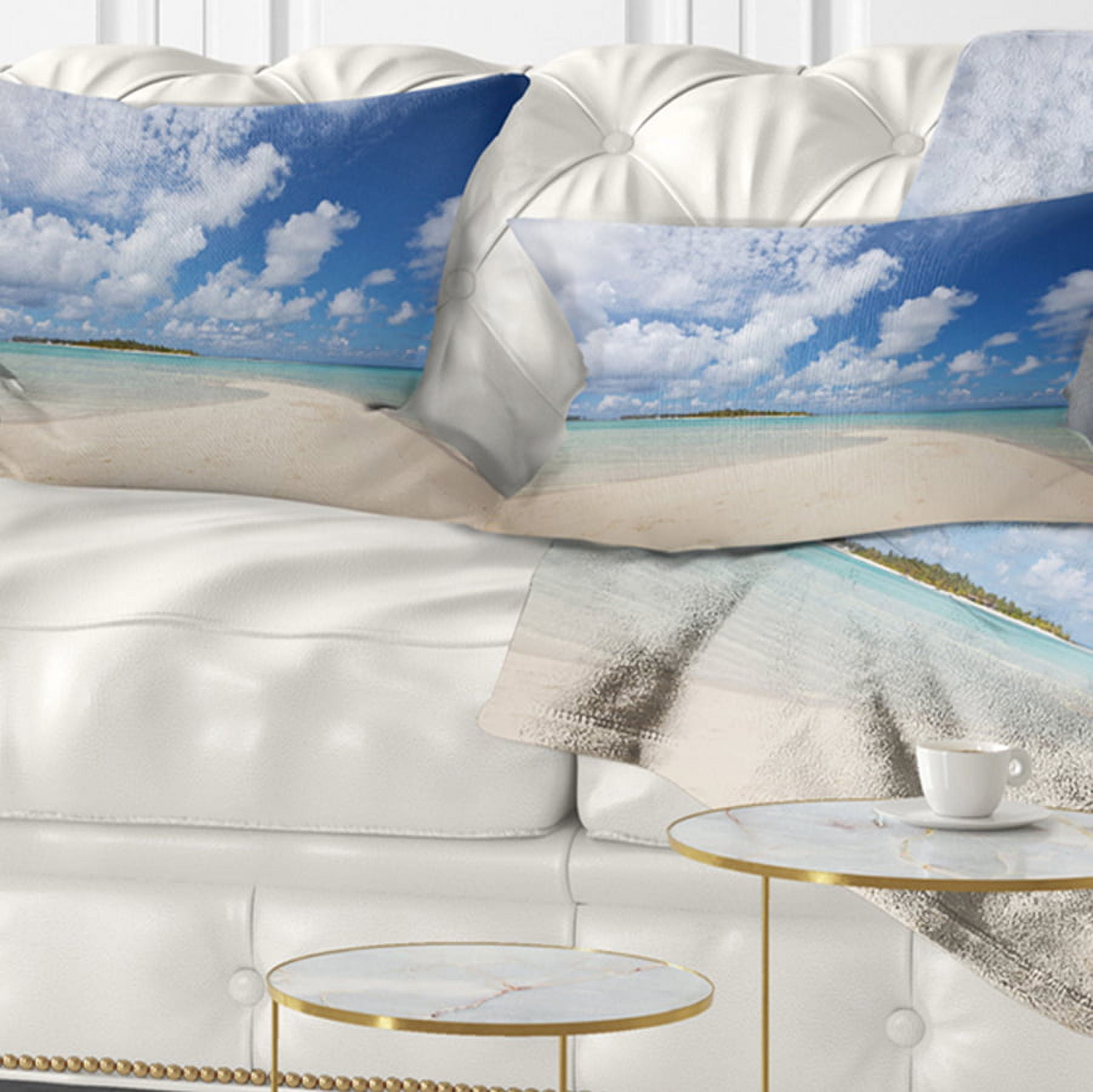 Designart Serene Maldives Beach under Clouds - Seascape Throw Pillow - 12x20