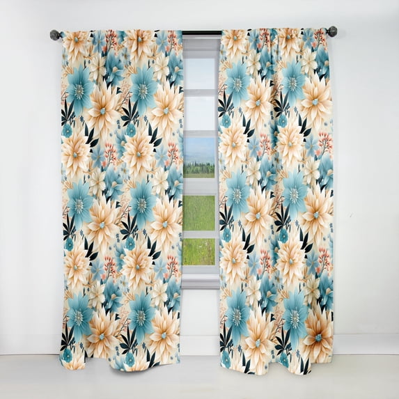 Designart "Serene Mandala In Boho Blue Florals" Floral Blackout Curtain Single Panel