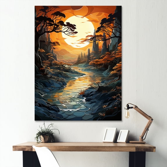 Designart "Serene Papercut Captured Sunrise" Landscape & Nature Wall Art Print