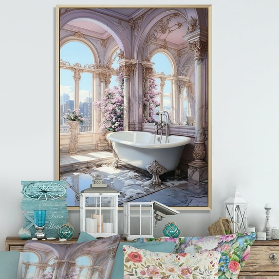 Designart "Serene Pastels in the Bathroom II" Bathroom Floater Framed Canvas Print