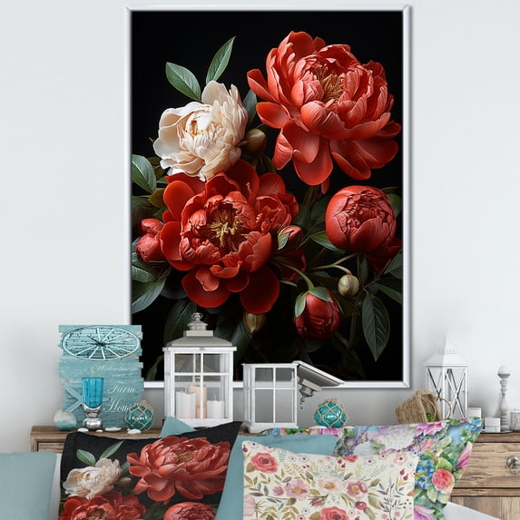 Designart "Serene Peony Blossoms IV" Peonies Floater Framed Wall Art Prints
