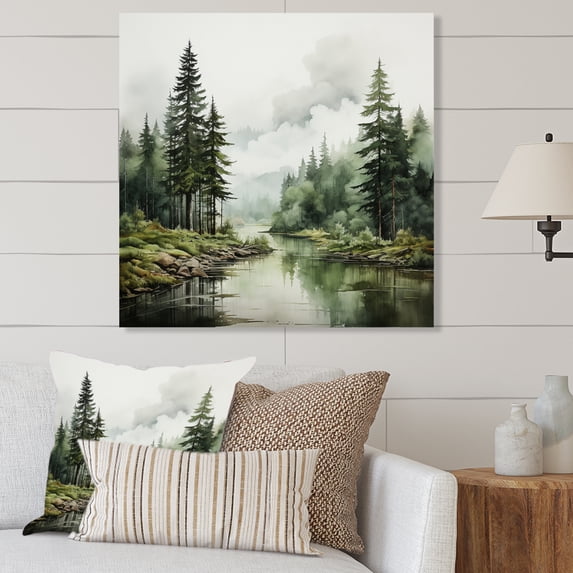 Designart "Serene Pine Tree Wilderness" Lakes & Rivers Metal Art Print