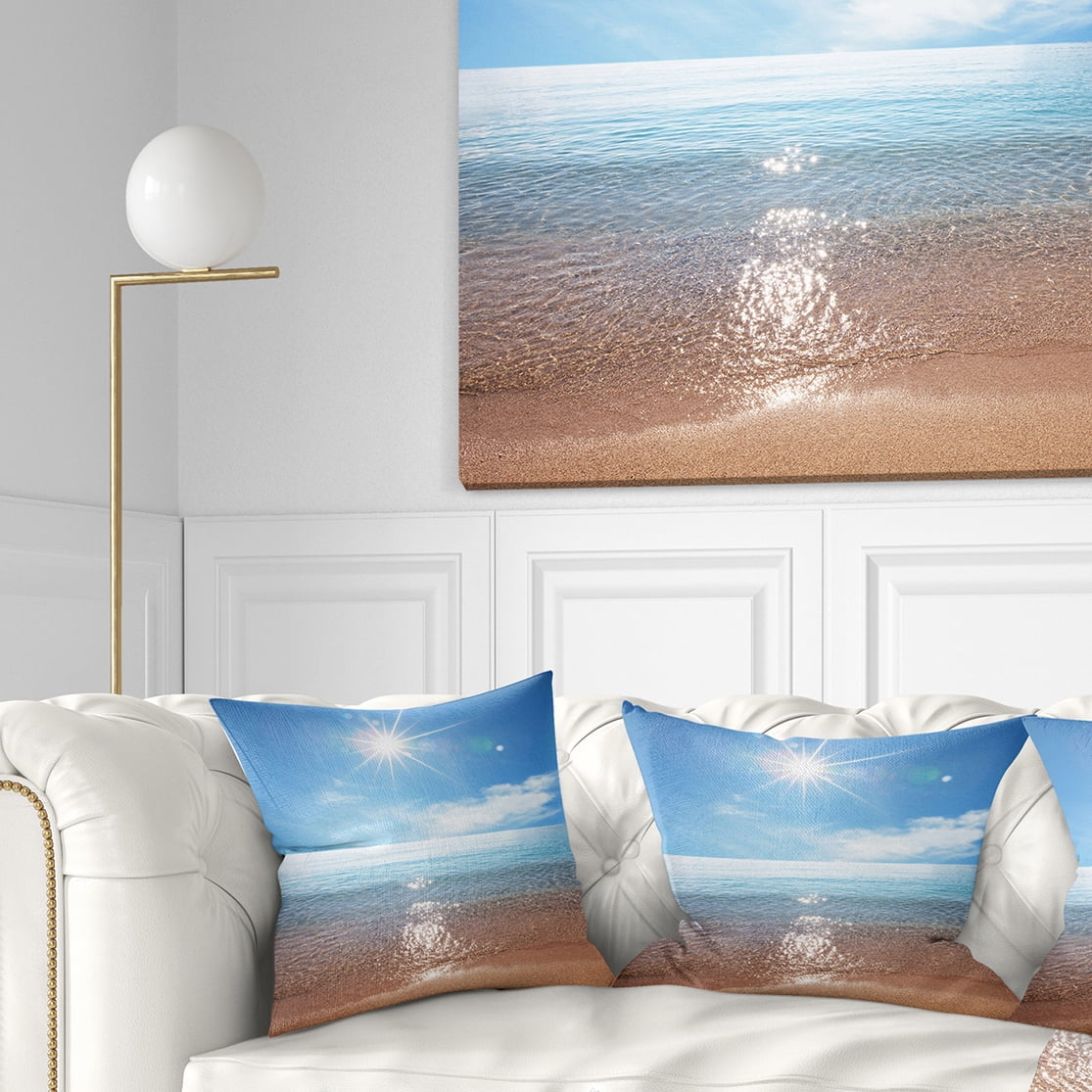 Designart Serene Seascape with Bright Sun - Modern Beach Throw Pillow - 18x18