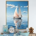 thumbnail image 1 of Designart "Serene Seashore Simplistic Sailboat Image I" Coastal Floater Framed Wall Art Living Room, 1 of 5