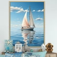 thumbnail image 1 of Designart "Serene Seashore Simplistic Sailboat Image I" Coastal Floater Framed Wall Art Living Room, 1 of 5