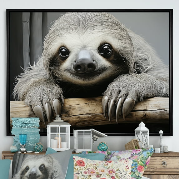 Designart "Serene Sloth Serenity" Sloth Floater Framed Canvas Wall Art