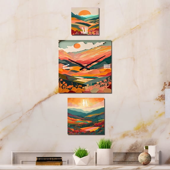 Designart "Serene Sun-Drenched Elegance III" Minimalism Oversized Wall Clock - Set Of 3 - Multipanel Clock For Living Room Décor - Large Traditional Wall Clock