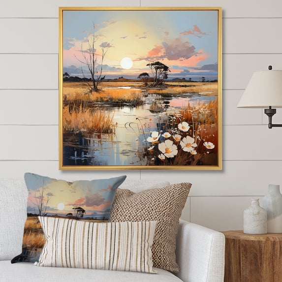 Designart "Serene Sunset Charm In Infinite Prairies II" Prairies Floater Framed Wall Decor