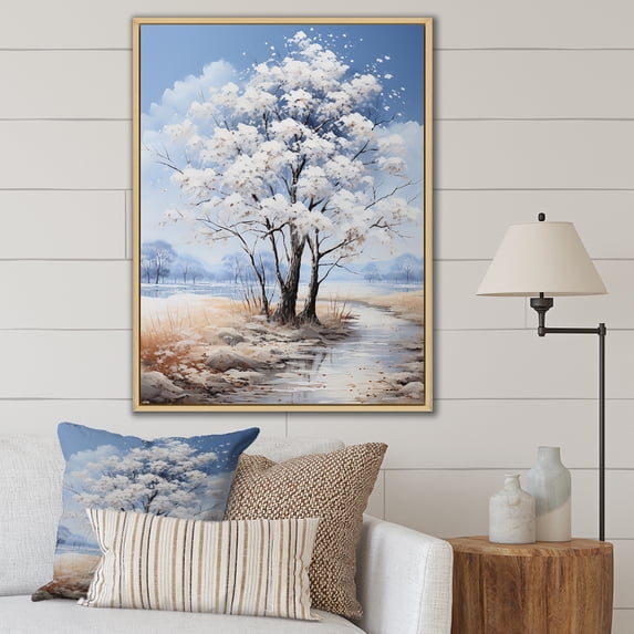 Designart "Serene White Maple Vistas" Tree Maple Floater Framed Canvas Prints