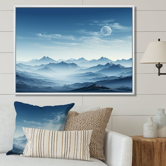 Designart "Serenity Amidst Alpine Peaks" Landscape Mountains Floater Framed Wall Art Prints