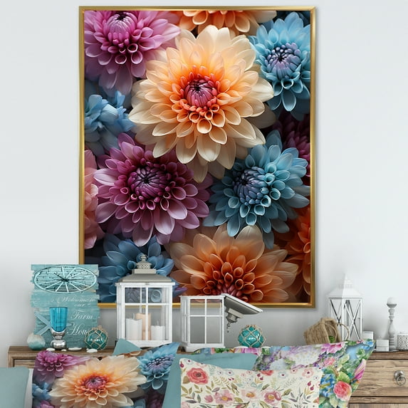 Designart "Serenity Amidst Colorful Mums III" Mums Floater Framed Wall Decor