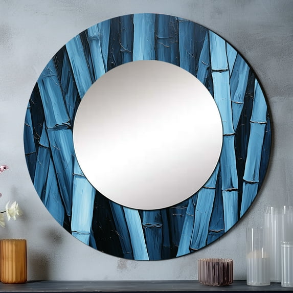Designart "Serenity Amidst Wild Blue Bamboo" Bamboo Round Mirror Wall Decor Traditional - Large Blue Round Office Mirror - Round Mirror - 29" x 29"