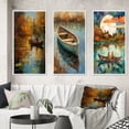 thumbnail image 1 of Designart "Serenity of Autumn Lake under Full Moon Dinghy Rowing" Lakehouse Framed Wall Art Set Of 3 - Blue Lake House Frame Canvas Set For Living Room Decor, 1 of 6