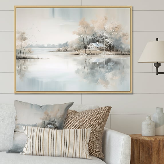 Designart "Serenity By The Lakeside House I" Lakes Lakehouse Floater Framed Wall Art Living Room