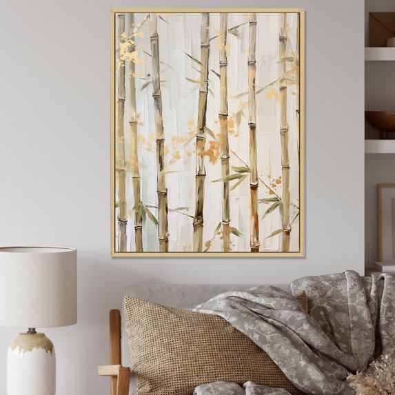 Designart "Serenity In Beige Minimalism With Bamboo" Bamboo Floater Framed Wall Art Prints