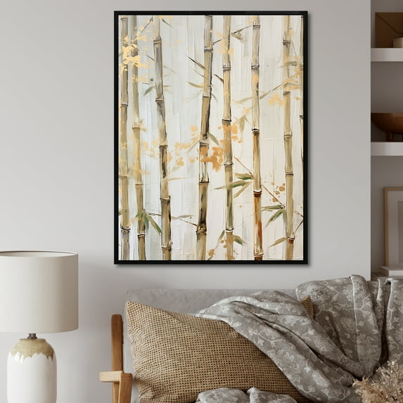 Designart "Serenity In Beige Minimalism With Bamboo" Bamboo Floater Framed Wall Art Prints