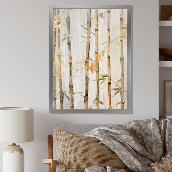 Designart "Serenity In Beige Minimalism With Bamboo" Bamboo Picture Framed Wall Art Prints