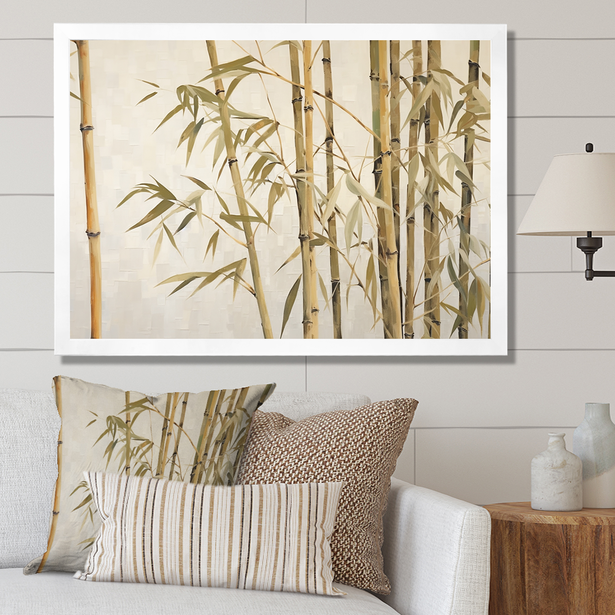 Designart Serenity In Beige Minimalism With Bamboo I Bamboo Picture 