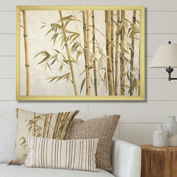 Designart "Serenity In Beige Minimalism With Bamboo I" Bamboo Picture Framed Wall Art Living Room