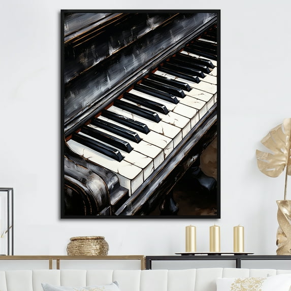 Designart "Serenity In Black And White Piano Keys IV" Music Floater Framed Canvas Prints