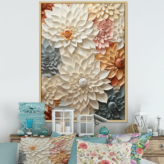 Designart "Serenity In Blue And White Florals" Flowers Floater Framed Wall Art Living Room