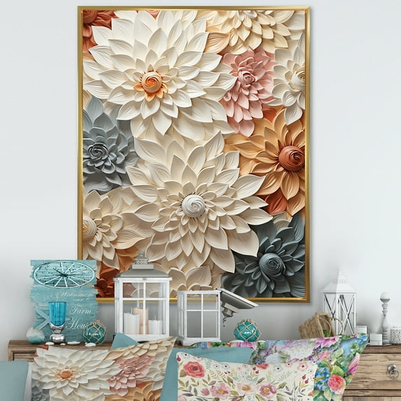 Designart "Serenity In Blue And White Florals" Flowers Floater Framed Wall Art Living Room