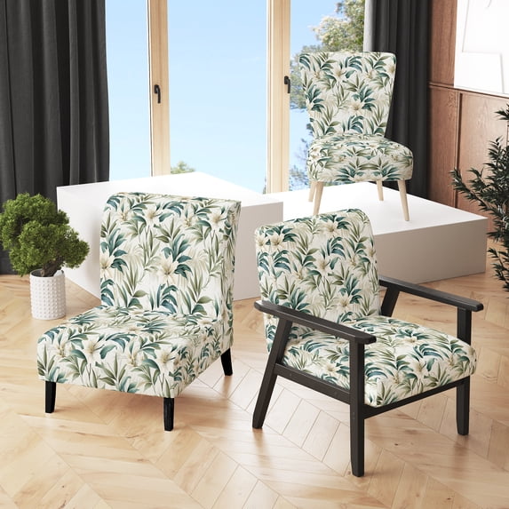 Designart "Serenity In Botanicals IV" Beige Tropical Upholstered Accent Chair - Tropical Arm Chair For Living Room